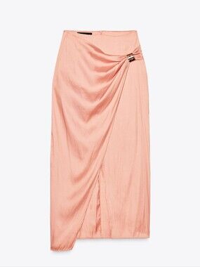 Draped Midi Skirt with Metal Accent